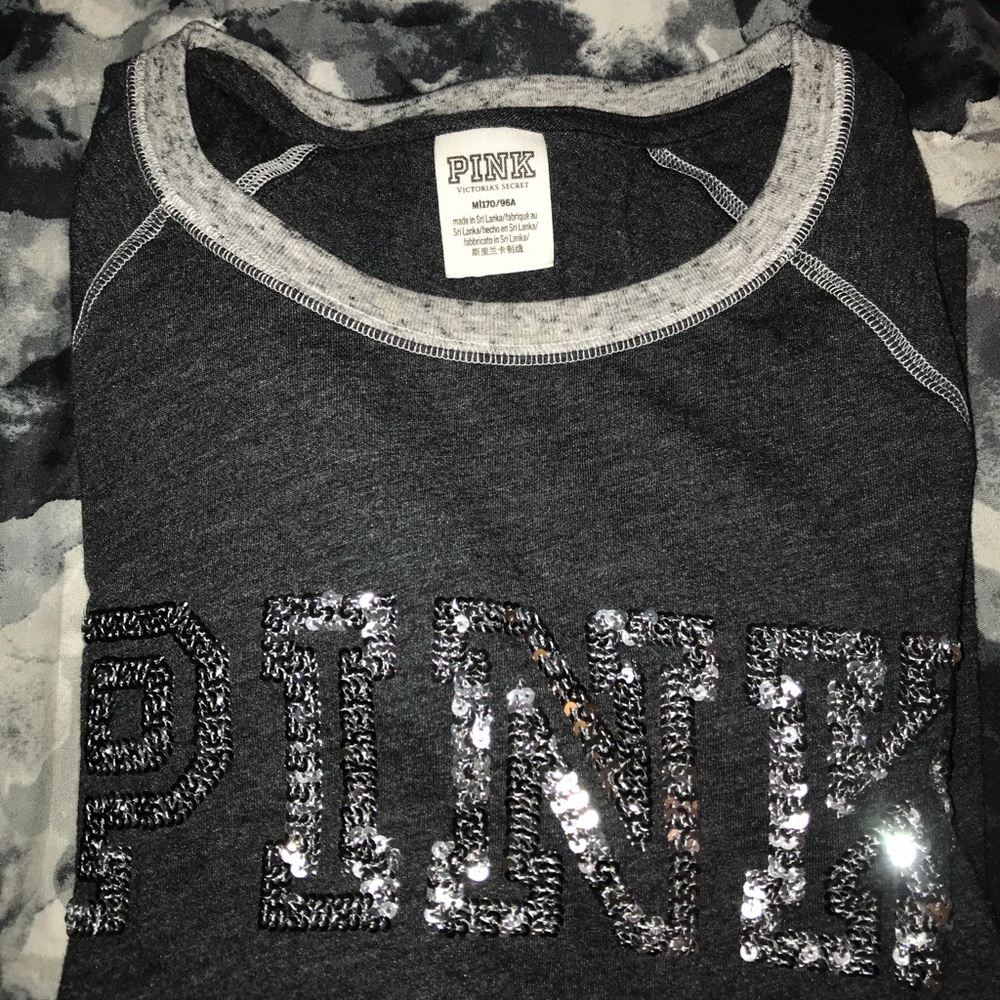 VS PINK sequined crew-neck long-sleeved Jersey